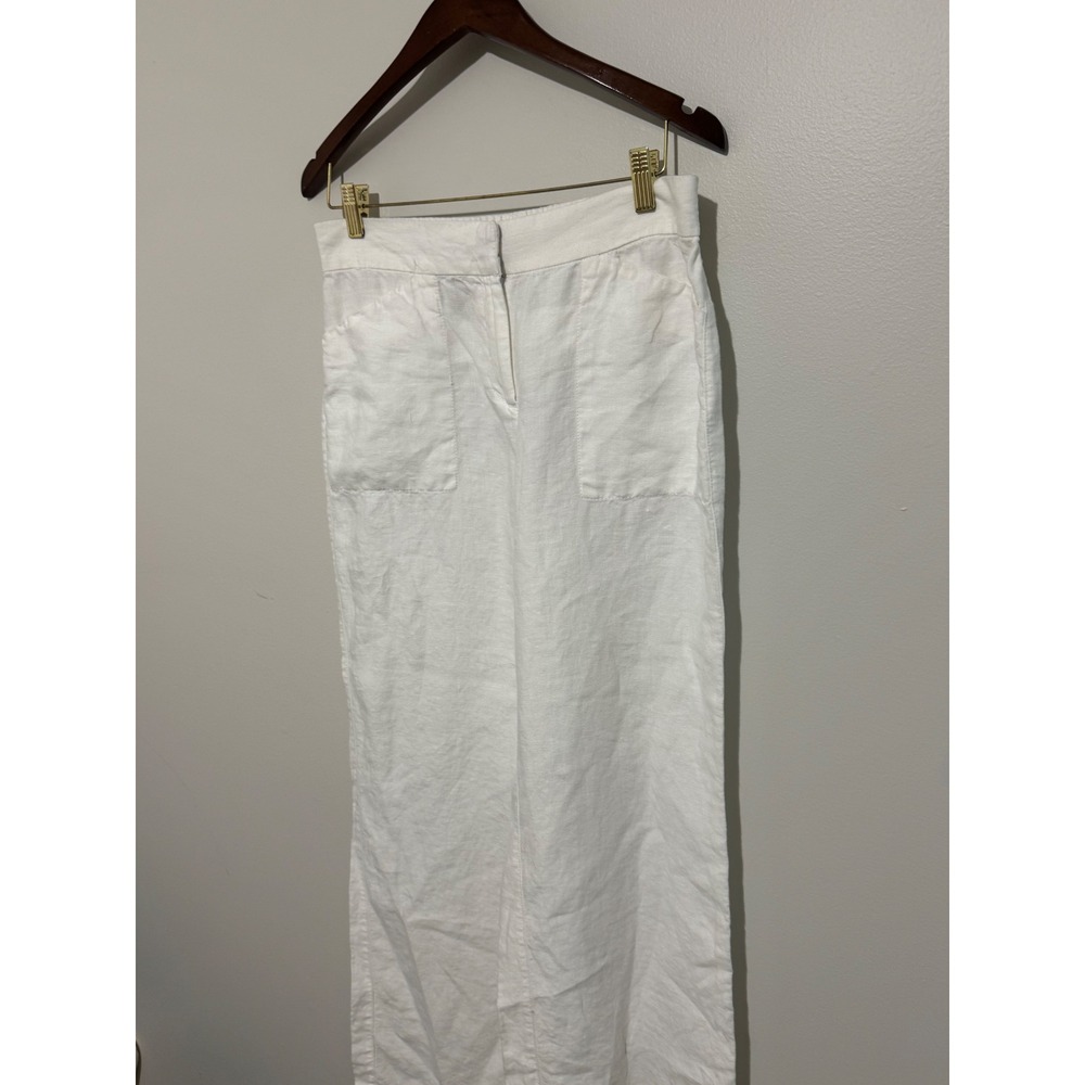 Chicos White 100% Linen Wide Leg Pants Elastic Back Size 0 Regular - Picture 3 of 10